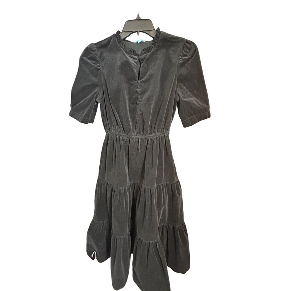 Draper James RSVP Black Velvet Tiered Midi Dress XS